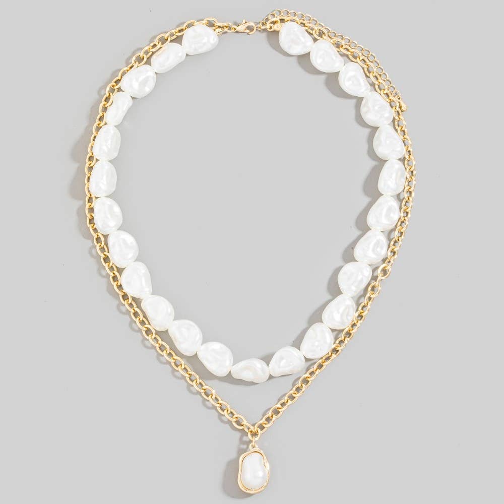 Collier Pendentif Perle Superposé Chaîne Perles Polies