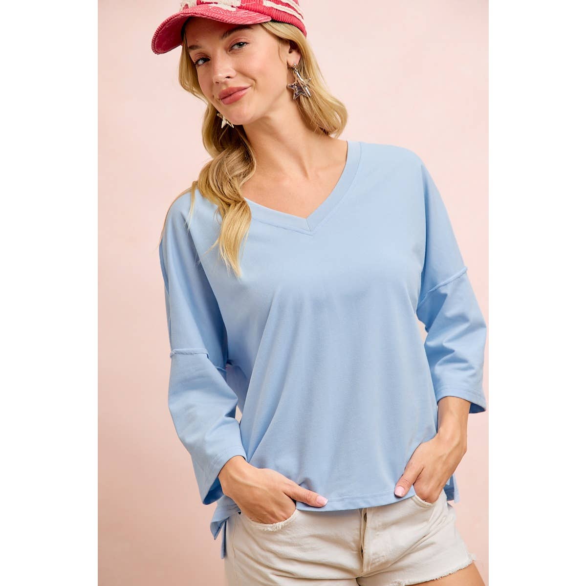 Americana Lace Patch Oversized V-Neck Top