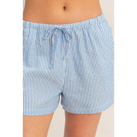 Blue Stripe Drawstring Lounge Shorts for Women | Lightweight Summer Shorts