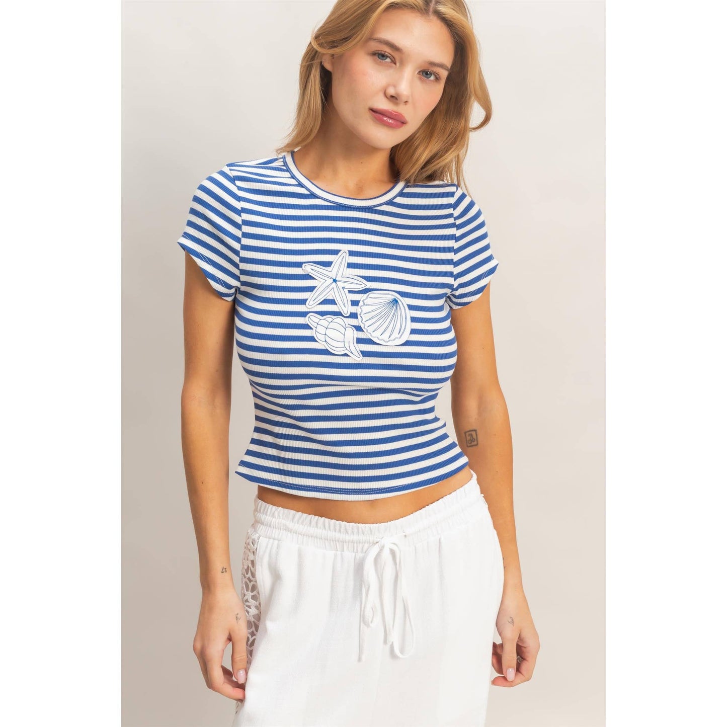 Shell Yeah Nautical Embroidered Stripe Knit Top
