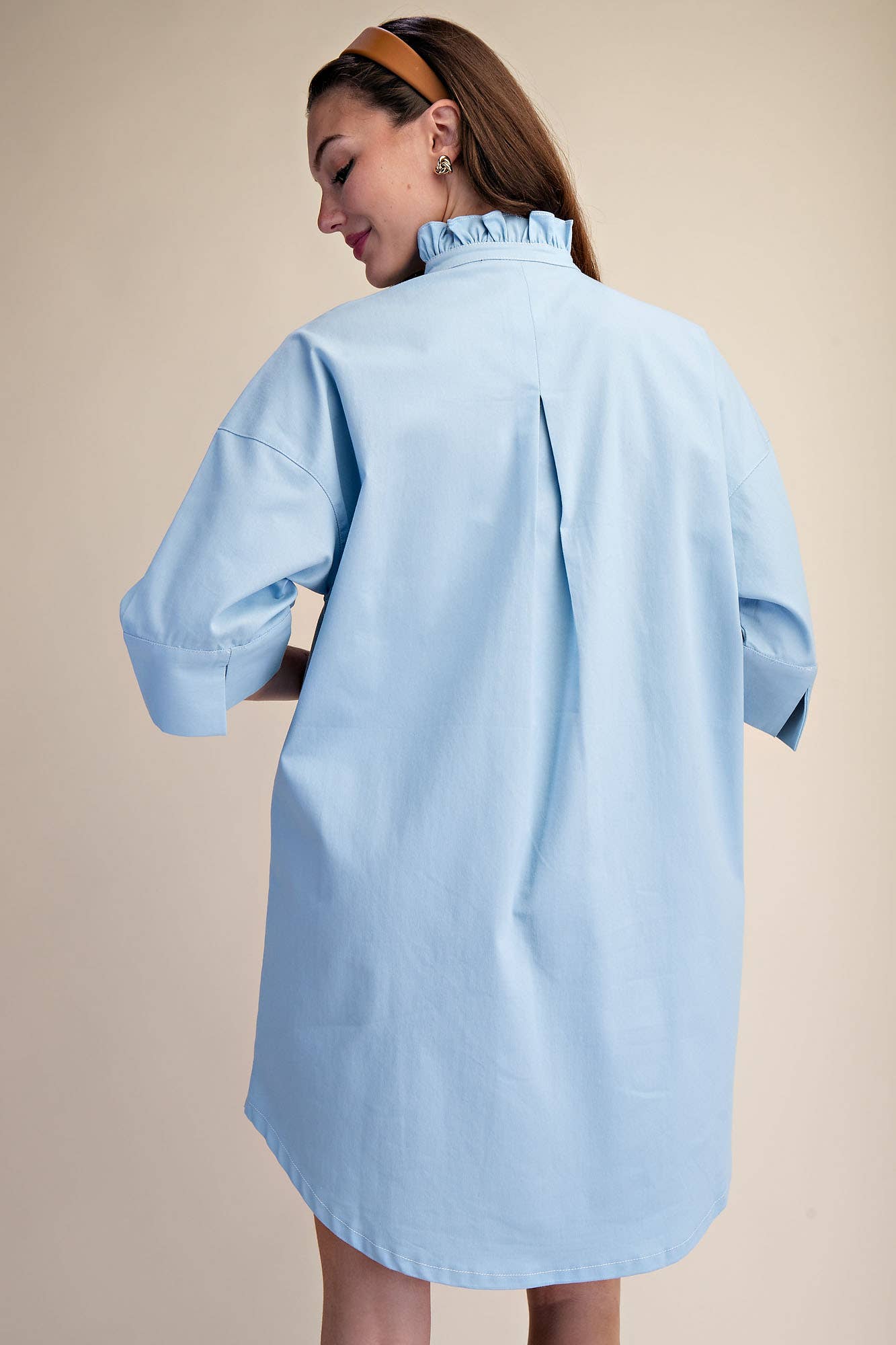 Southern Skies Blue Ruffle Collar Shirt Dress