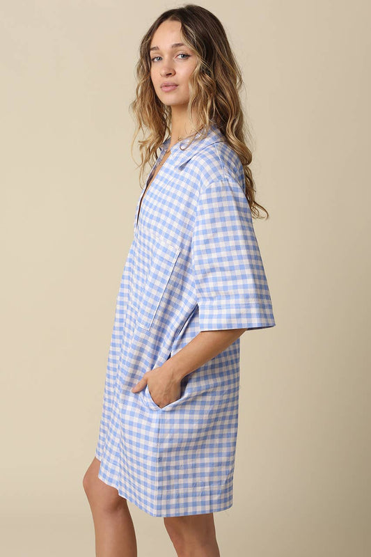 Liberty Blue Gingham Oversized Shirt Dress