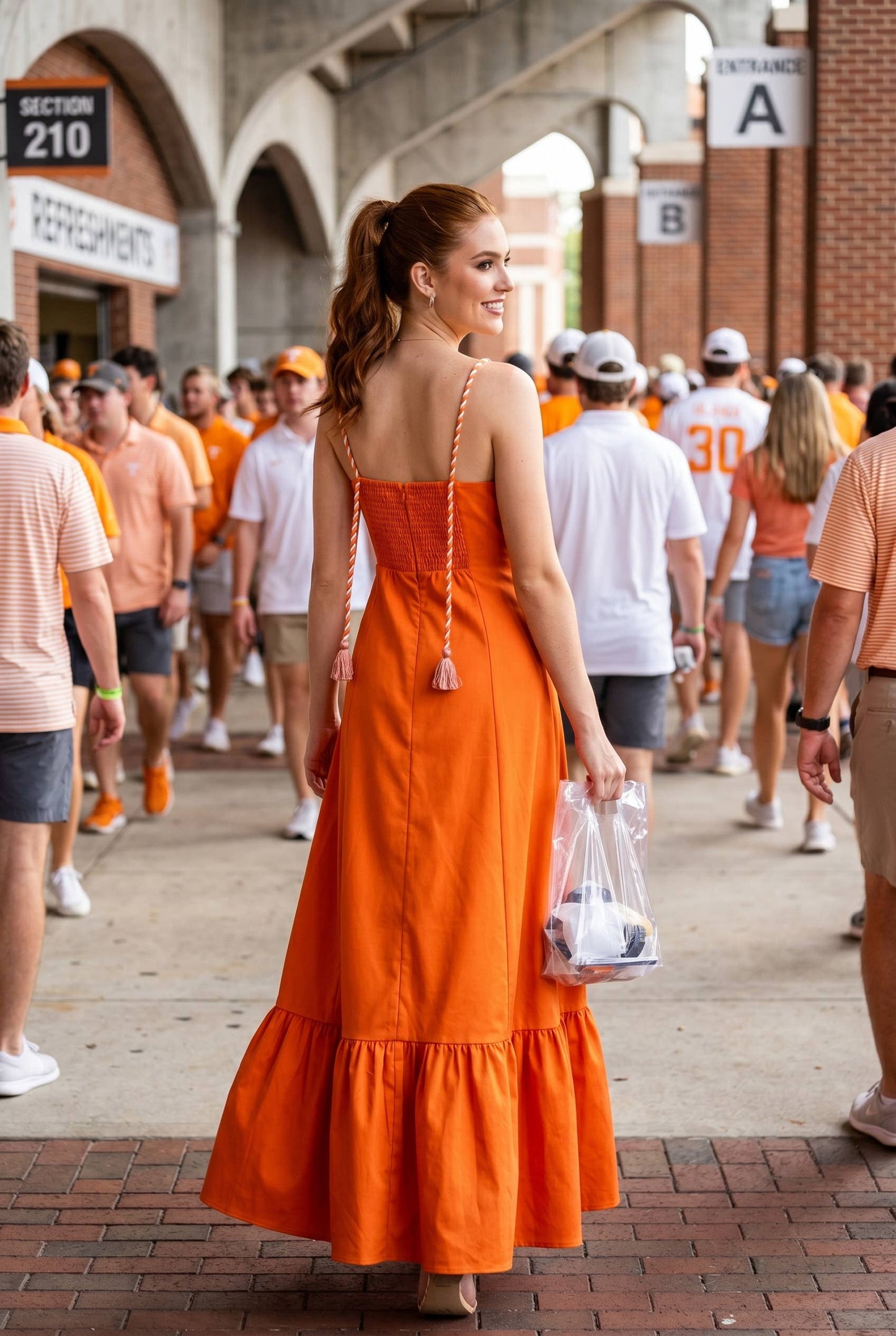 Corset inspired maxi dress with braided shoulder strap: ORANGE / L