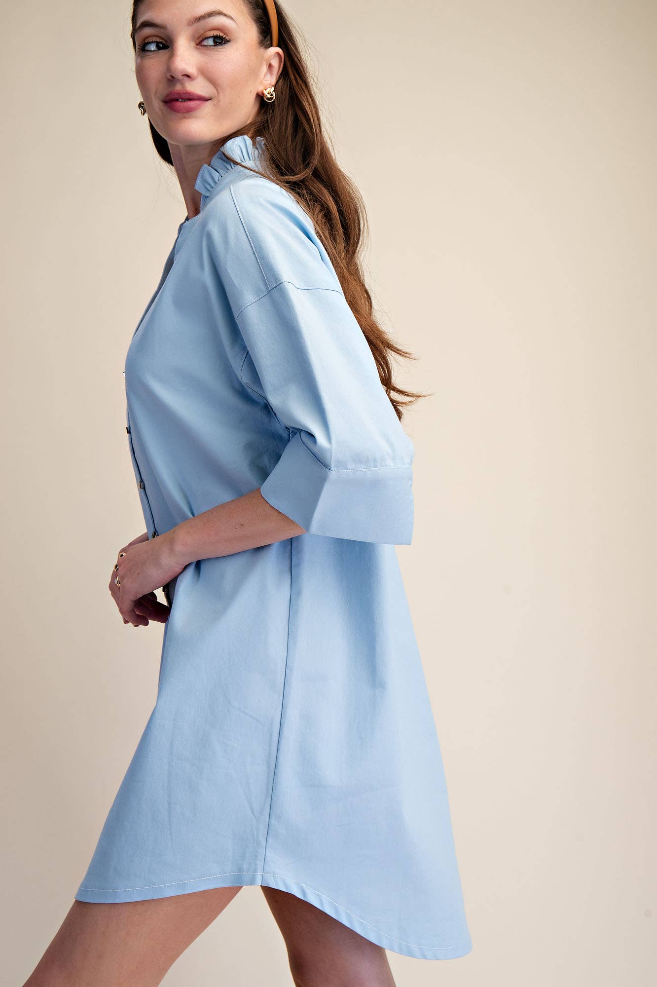 Southern Skies Blue Ruffle Collar Shirt Dress