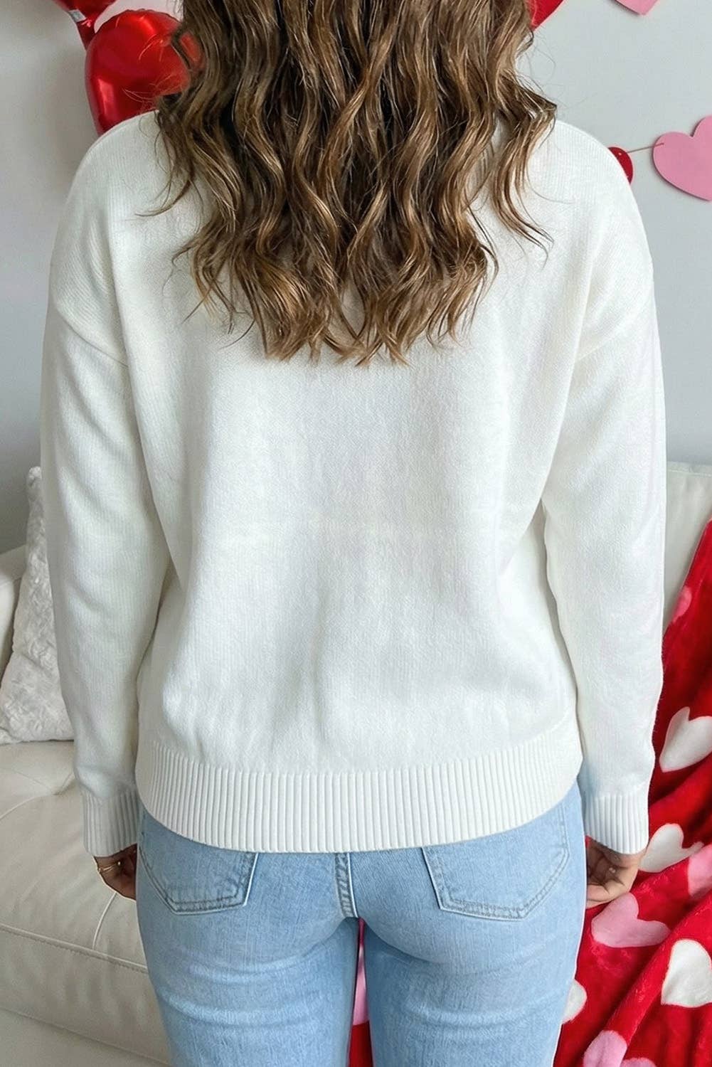 Cupid Approved Valentines Heart Bow Graphic Long Sleeve Knit Sweater