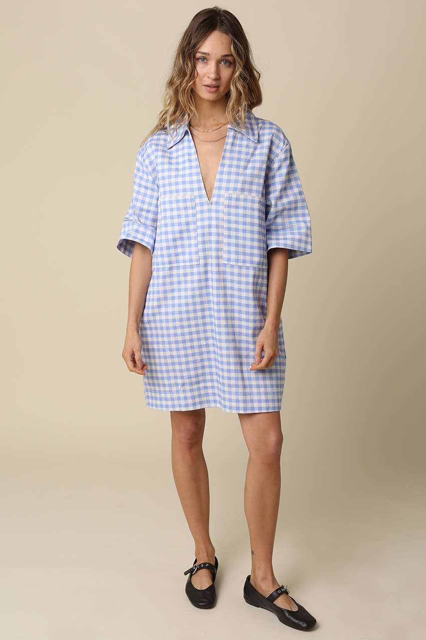 Liberty Blue Gingham Oversized Shirt Dress