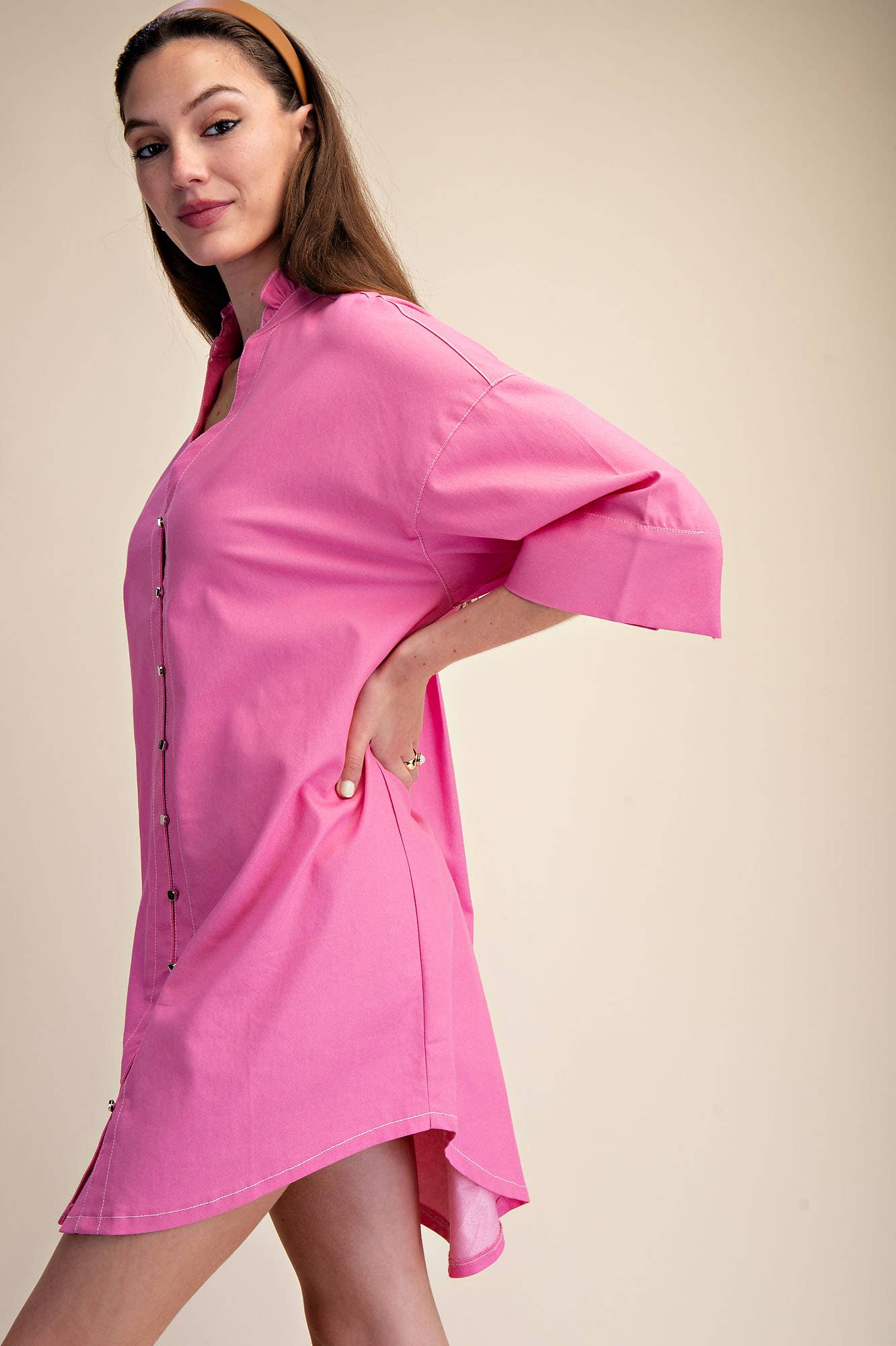 Pink Sugar Ruffle Collar Shirt Dress
