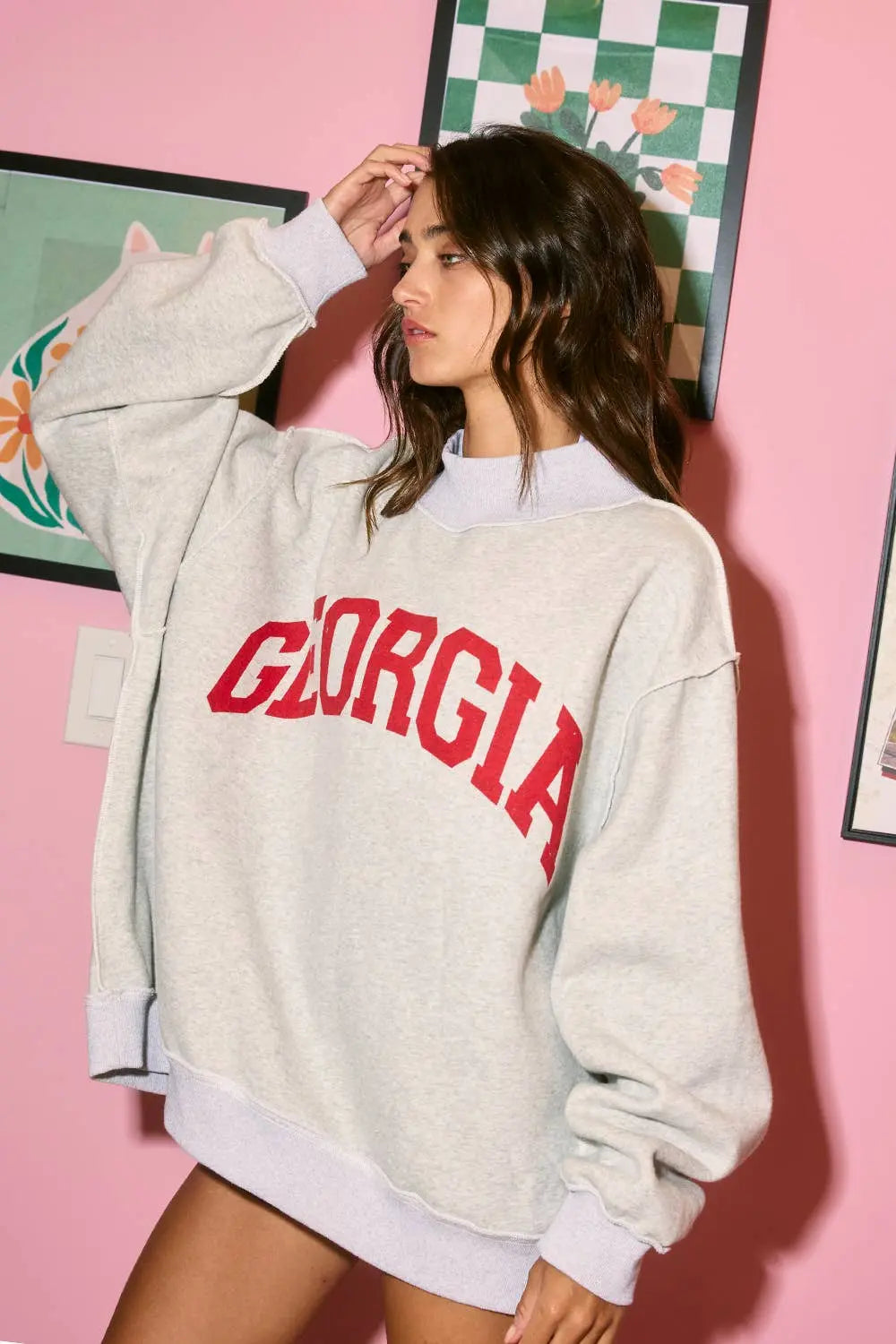 IT2594-GEORGIA 'GEORGIA & GA' Print Reversible Mockneck Swea: Black / S/M-L/XL (3-3) BUCKETLIST