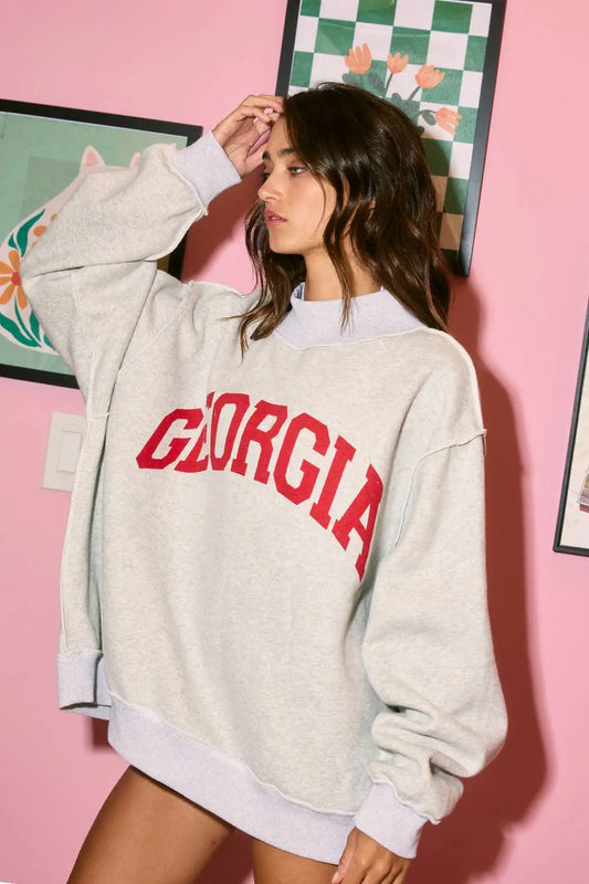 IT2594-GEORGIA 'GEORGIA & GA' Print Reversible Mockneck Swea: Black / S/M-L/XL (3-3) BUCKETLIST