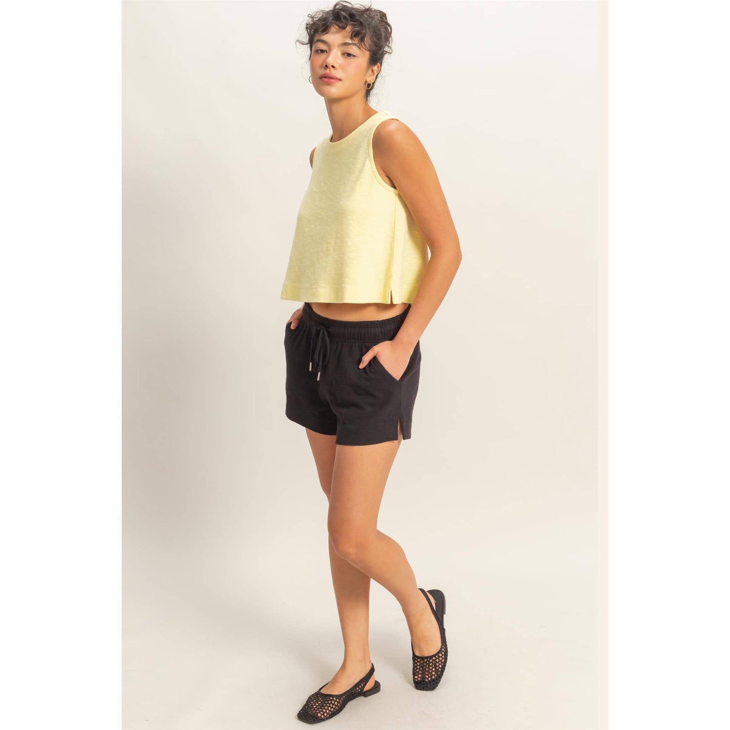 Black Drawstring Lounge Shorts | Elastic Waist Casual Shorts | Matching Set Bottom