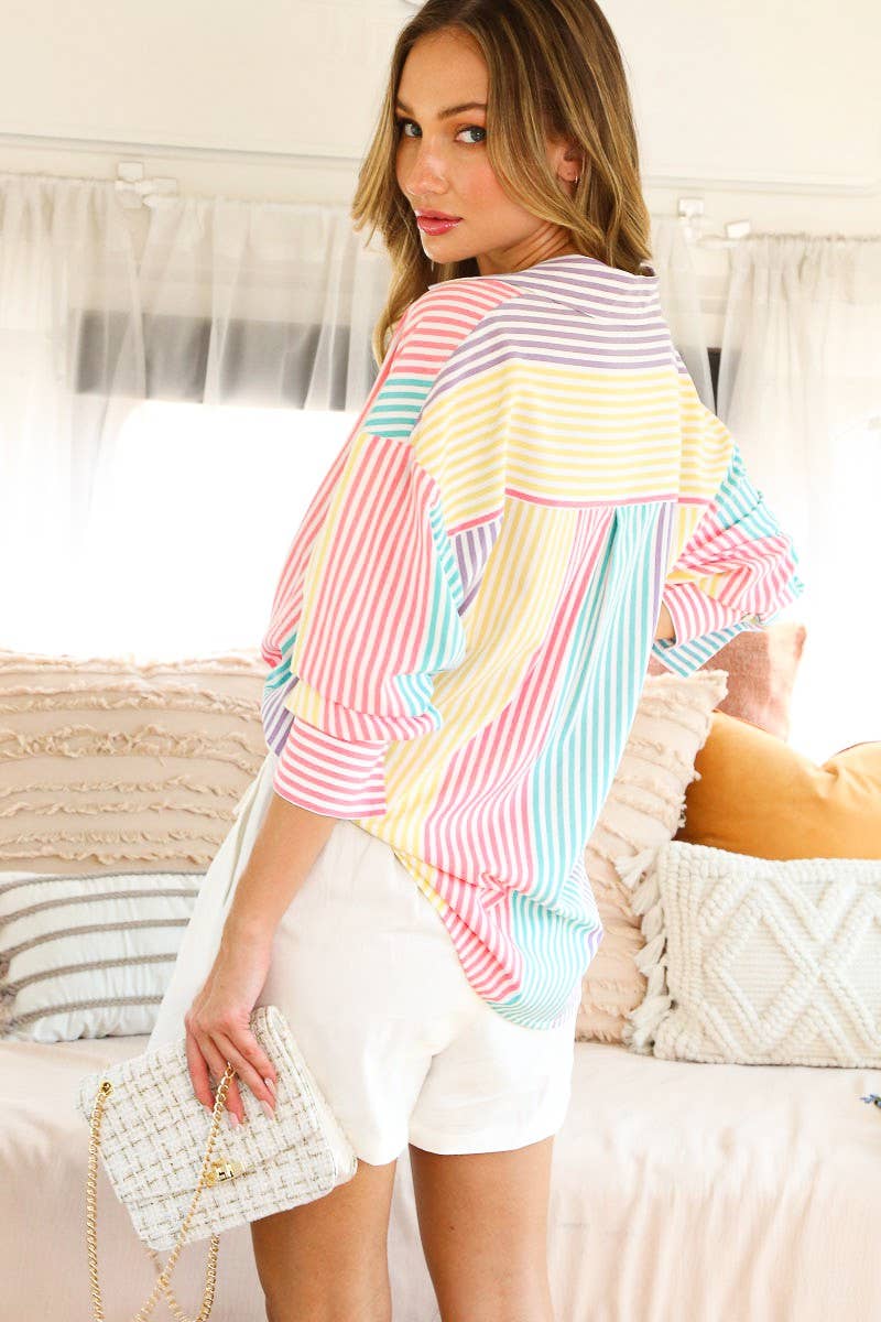 Properly Striped Long-Sleeve Multi Striped Spring Relaxed Button Down Shirt