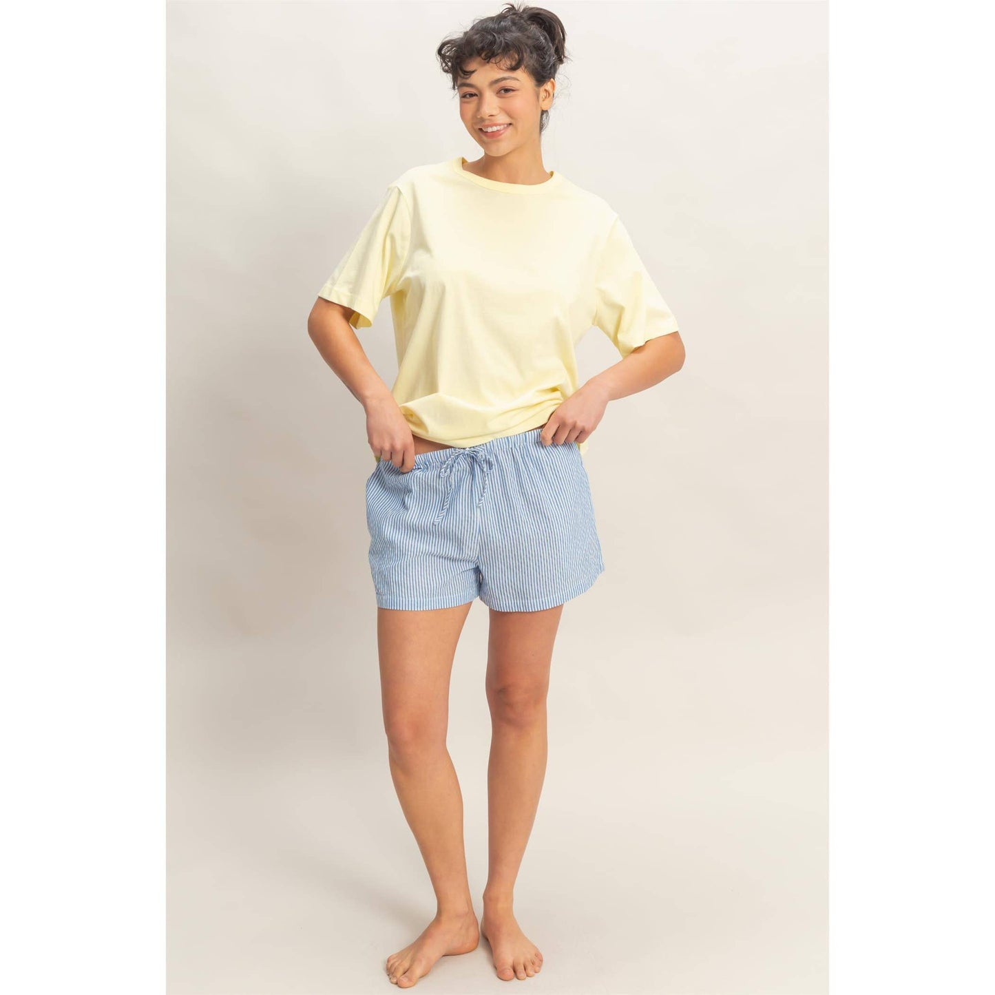 Blue Stripe Drawstring Lounge Shorts for Women | Lightweight Summer Shorts