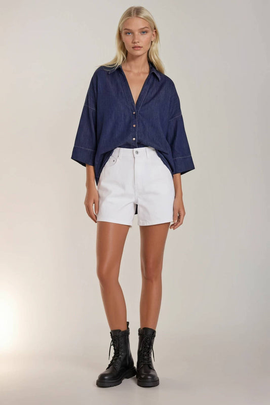 Easy Does It Oversized Denim Shirt : Dark-Wash Denim