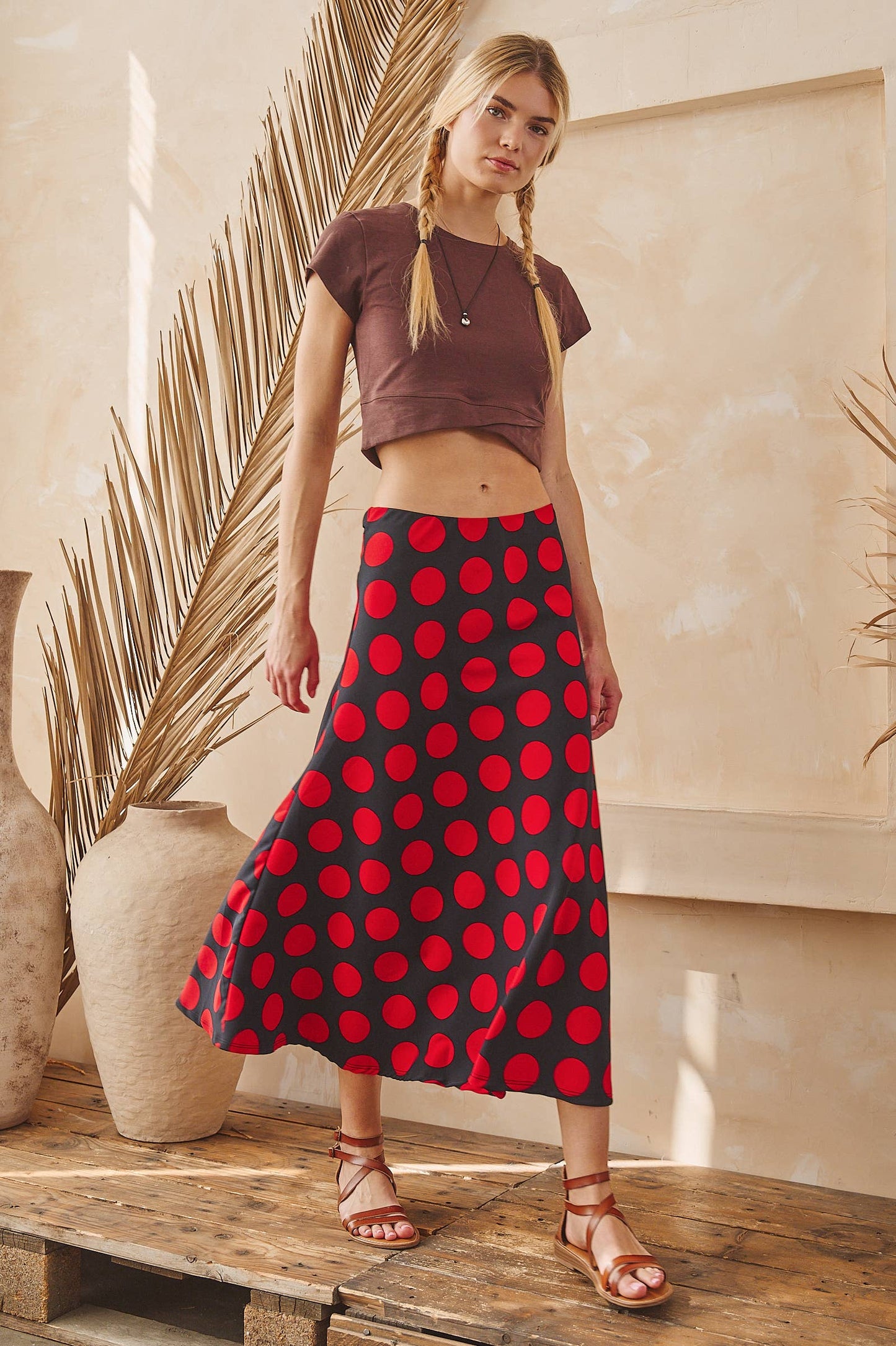 Red & Black Polka Dot Midi Skirt – Classic Statement Skirt