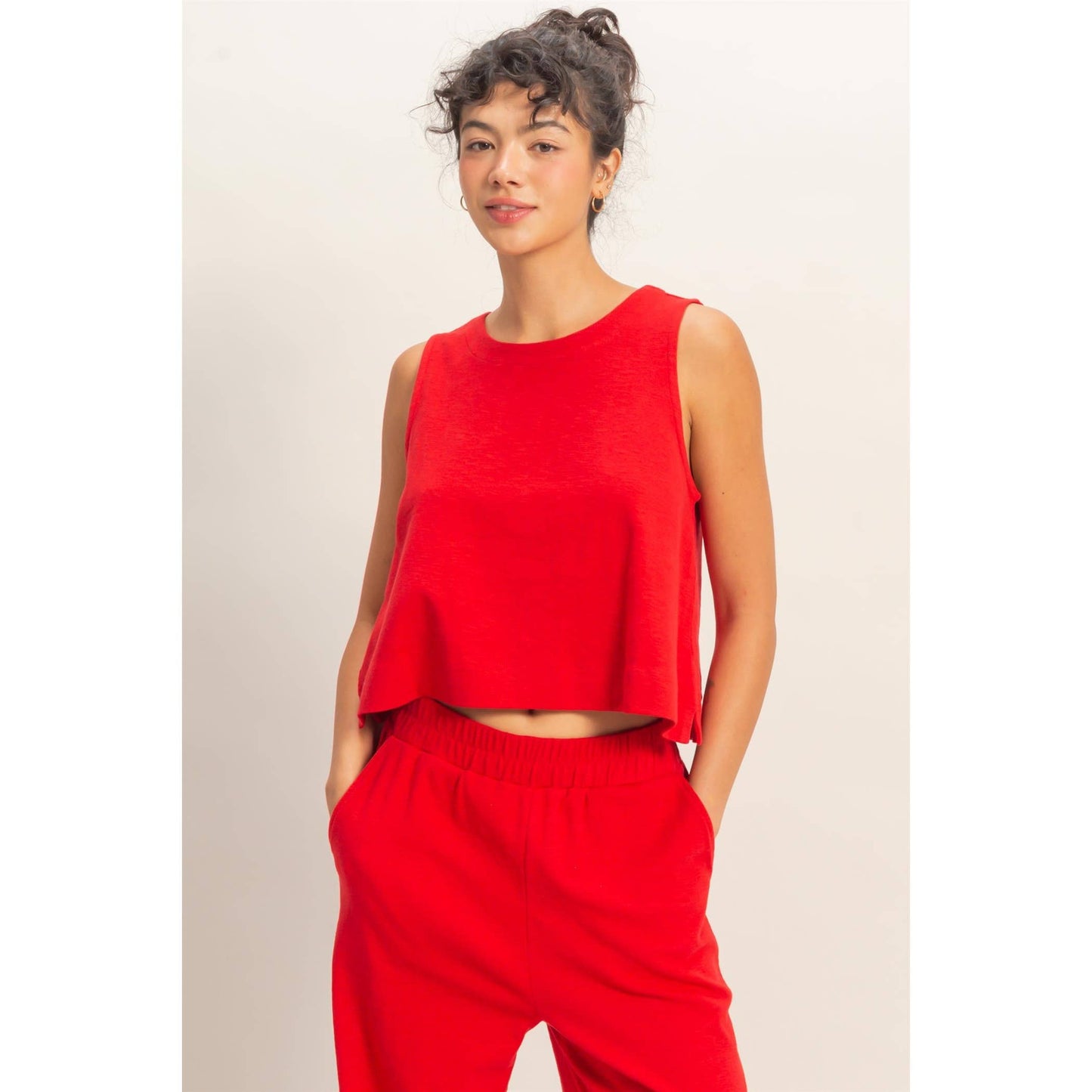 Red Relaxed Crop Tank | Sleeveless Boxy Top | Matching Set Tank