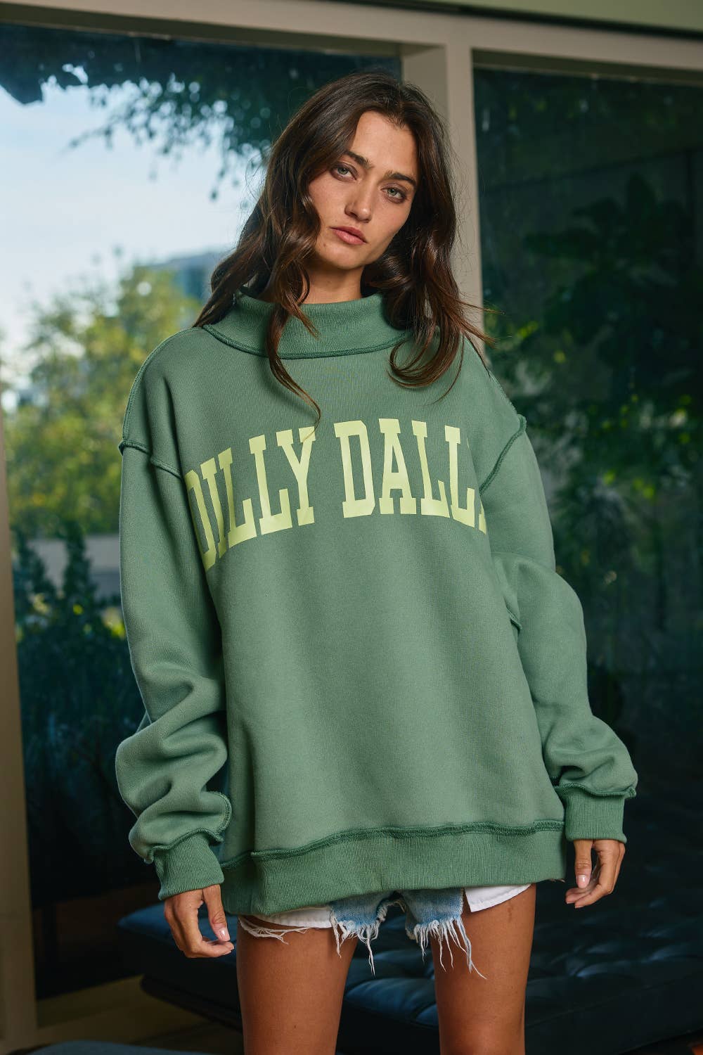 Dilly Dally Oversized Mock Neck Sweatshirt