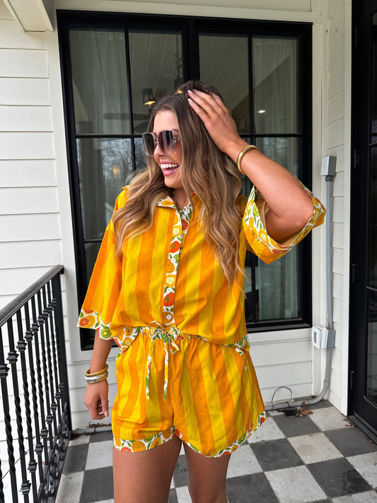 Golden Pineapple Fruit Punch Resort Button-Up Top