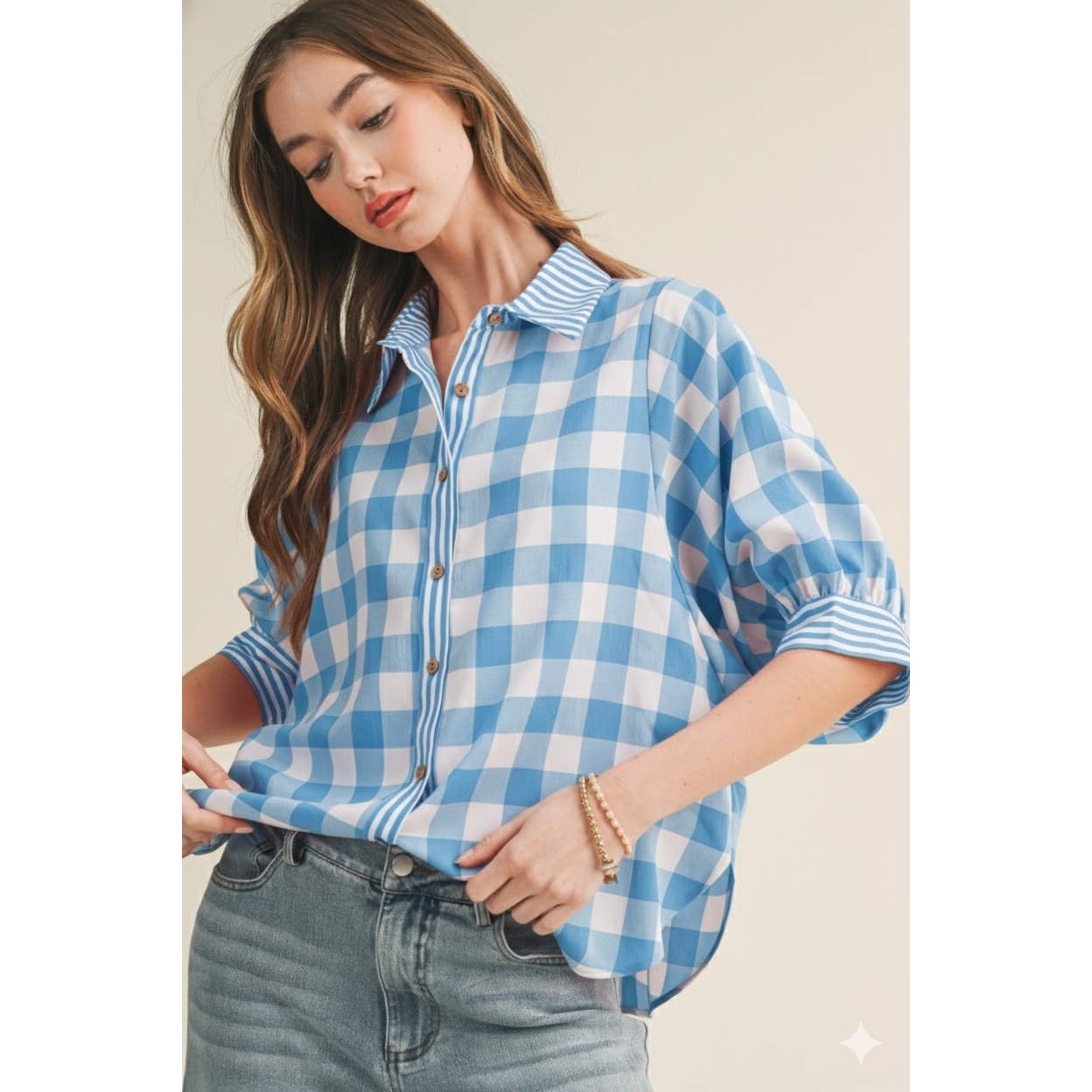 Romantic Gingham Check Pattern Elegant Blouse: RED / S-M-L-XL(2-2-2-1)