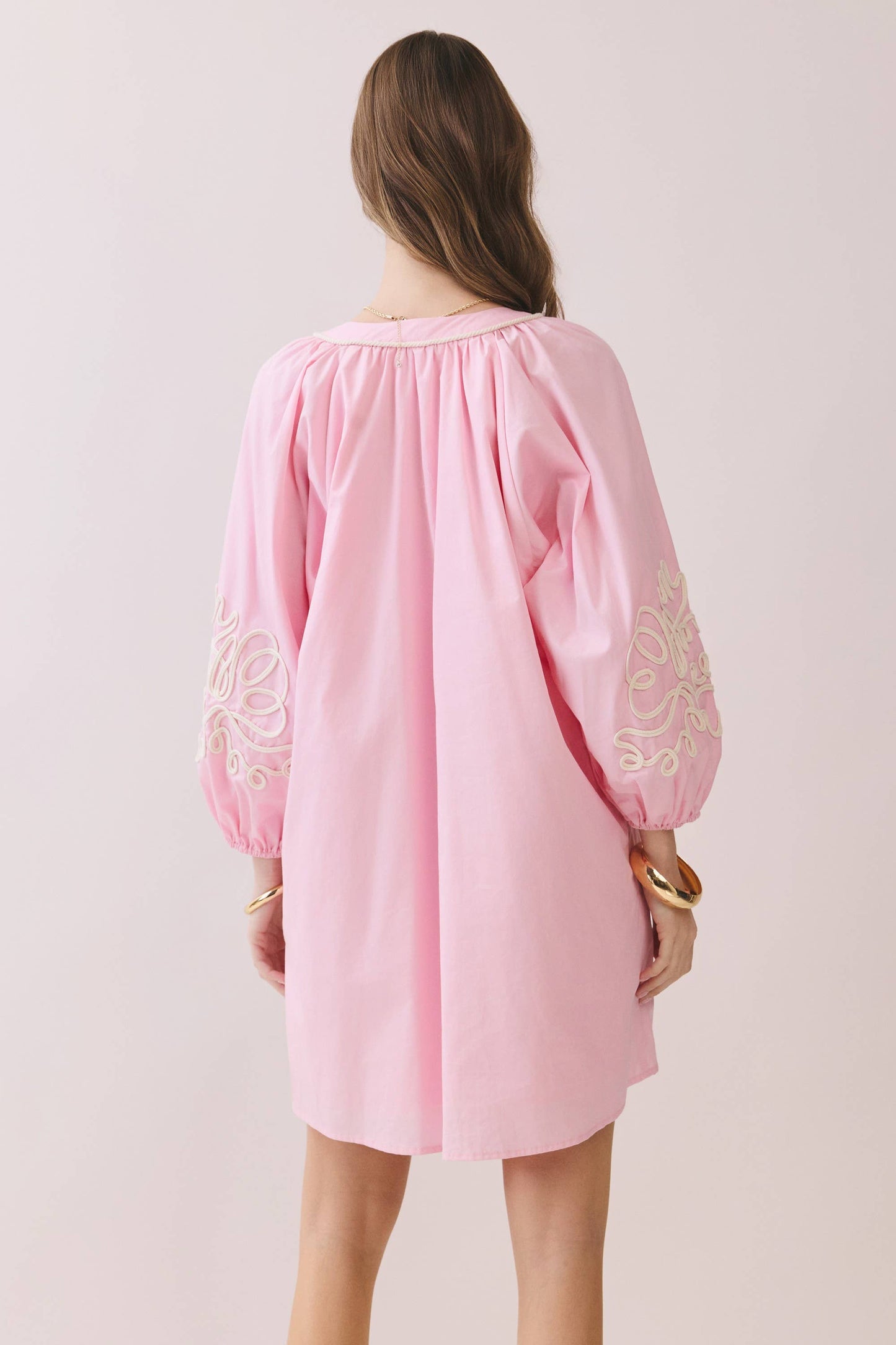 The Sunday Brunch Embroidered Sleeve Baby Doll Button Down Mini Dress