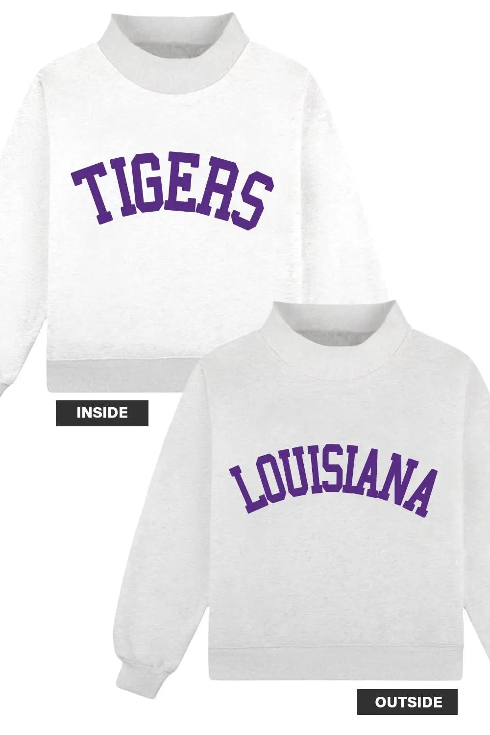 IT2594-LOUISIANA 'LOUISIANA & TIGERS' Reversible Sweatshirt: H.GREY/PURPLE / S/M-L/XL (3-3) BUCKETLIST