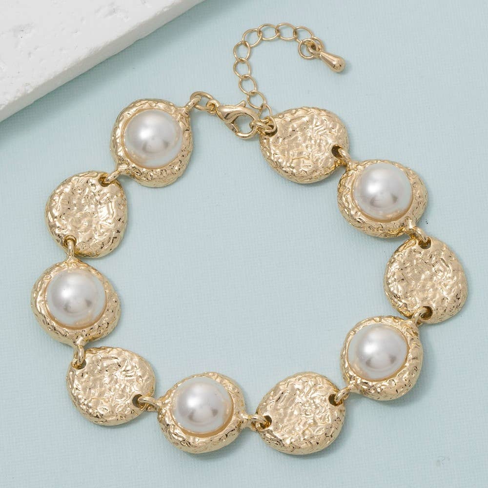 Pearls Before Brunch Textured Pearl Link Chain Bracelet