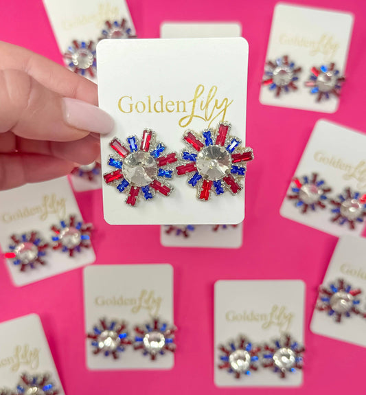 Stars & Sparkle Patriotic Rhinestone Stud Earrings