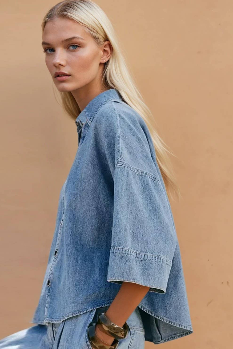 Easy Does It Oversized Denim Shirt : Light-Wash Denim