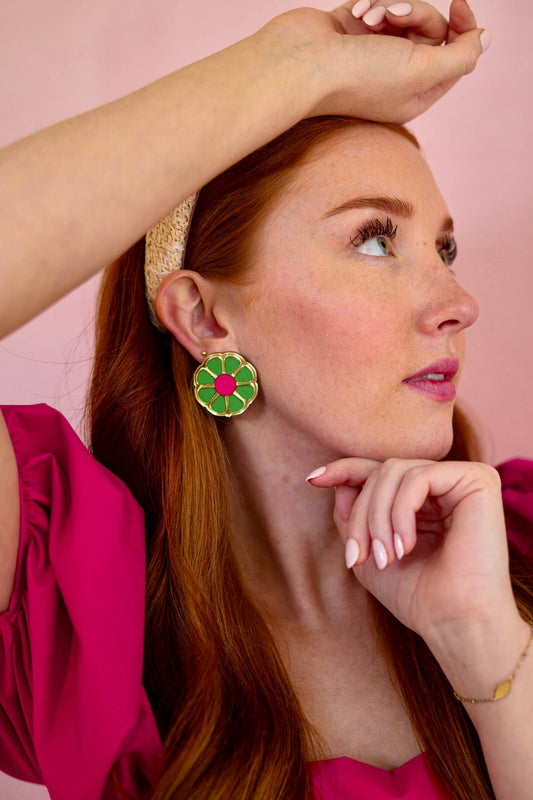 Spring Fling Earrings: Pink & Orange Flower Statement Studs