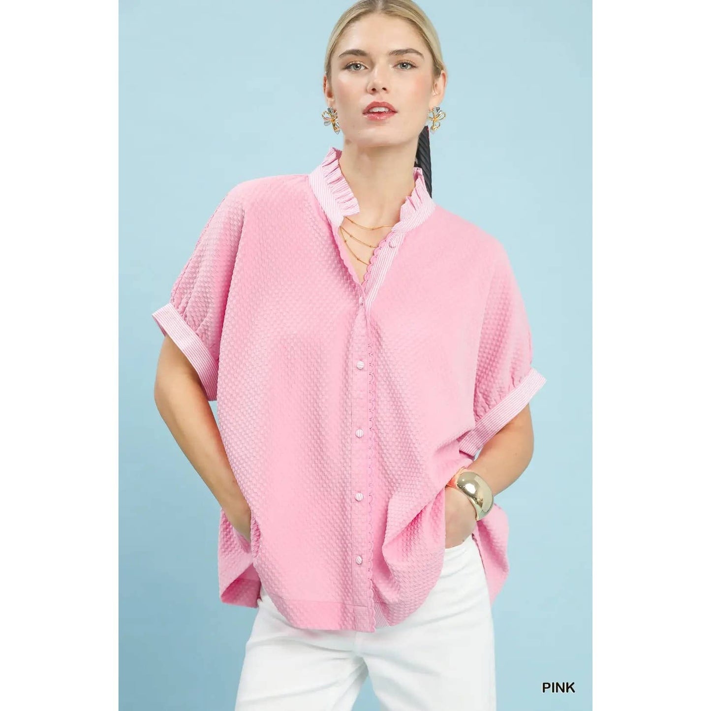 Bloom & Swoon Peony Powder Pink Textured Jacquard Top
