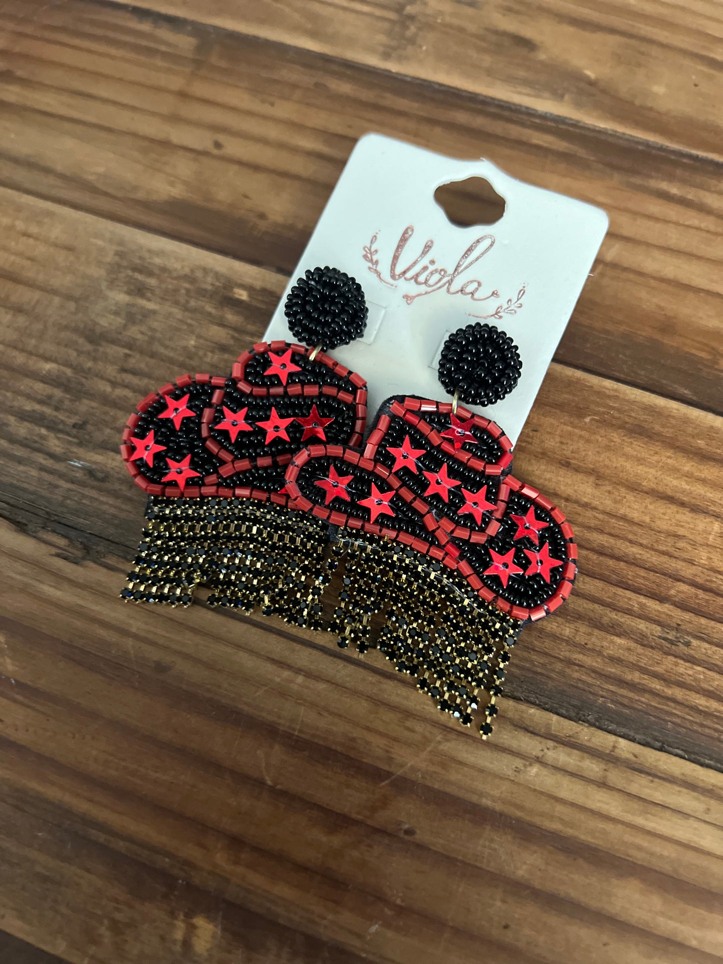 Red & Black Cowboy Fringe Earrings