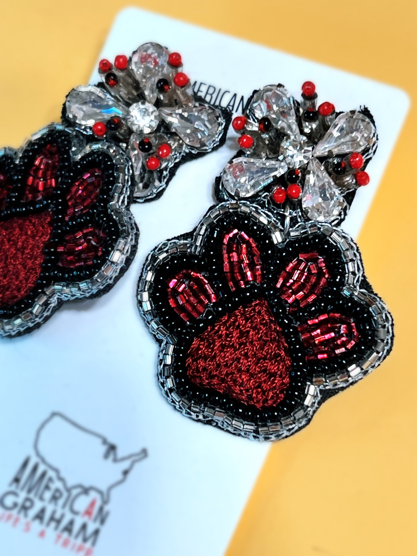 Red & Black Attack Dog Paw Earrings