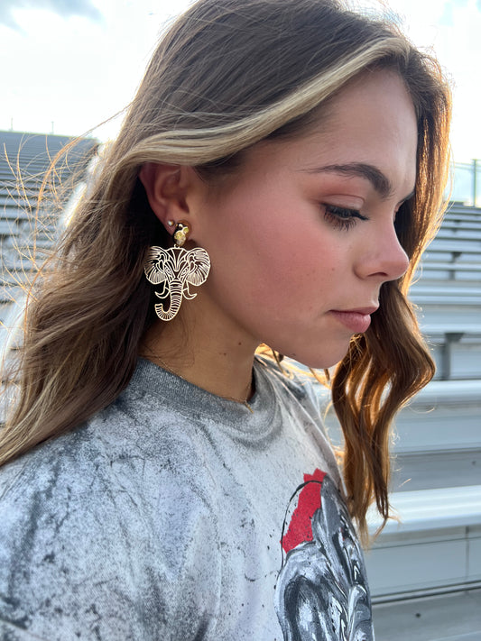 Gold Elephant Filigree Earrings