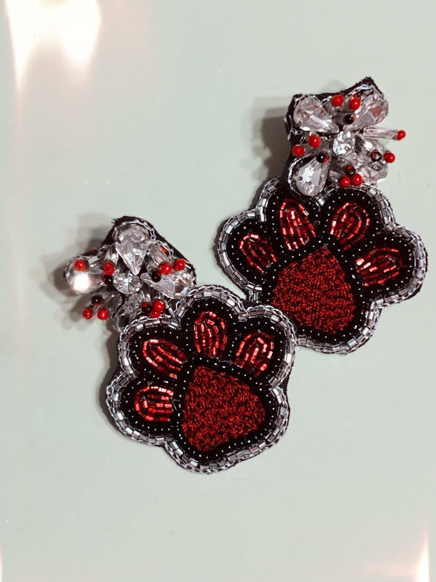 Red & Black Attack Dog Paw Earrings