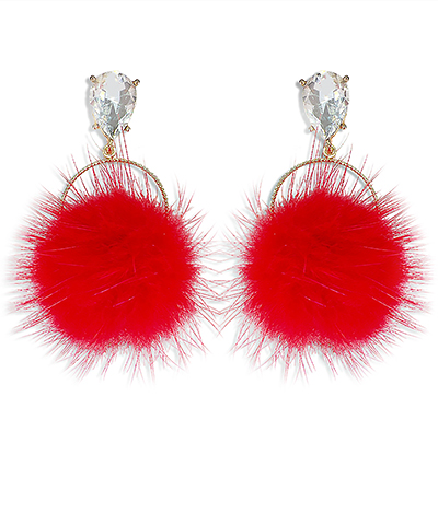 Red Pompom Earrings