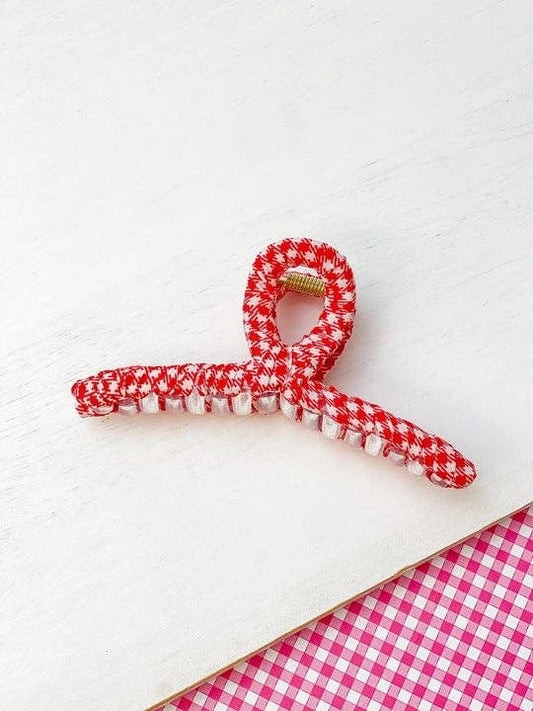 Red Gingham Ribbon Hair Clip