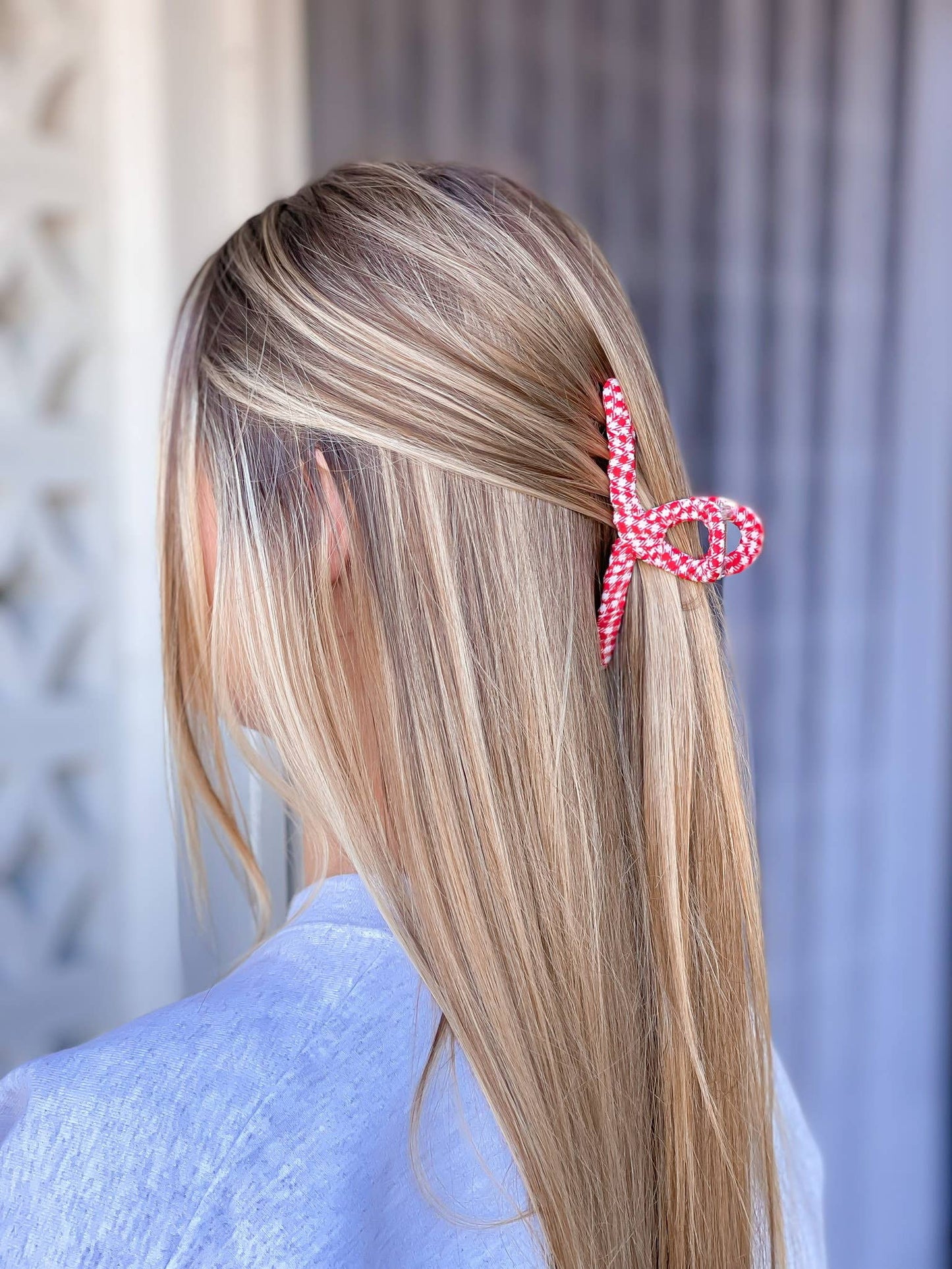 Red Gingham Ribbon Hair Clip