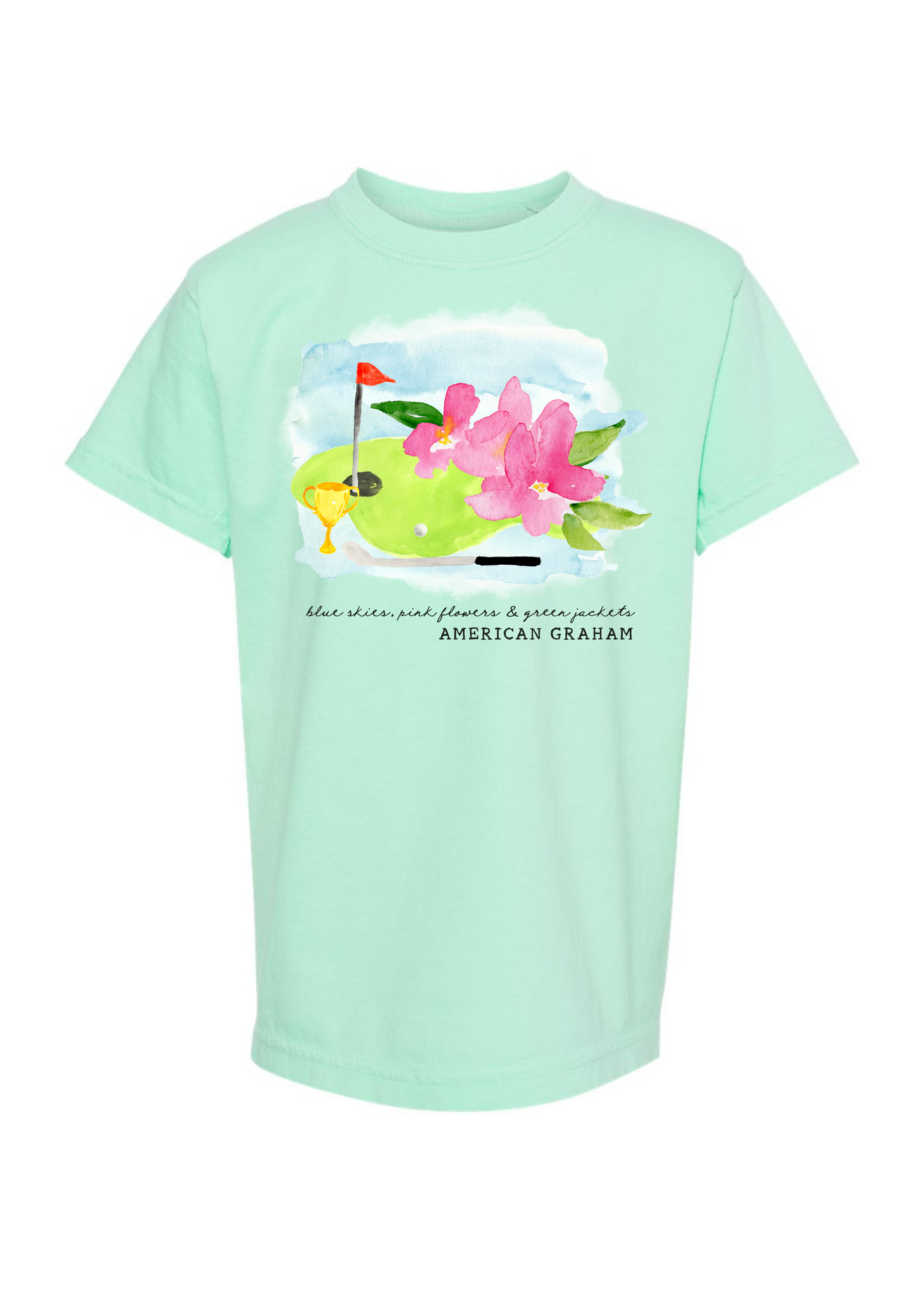 Youth Pink Flowers & Green Jackets Georgia Golf Tee