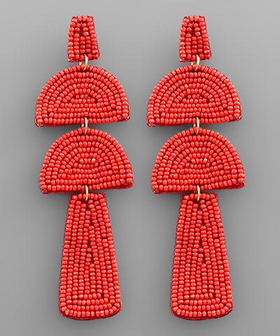 Red Seed Beads Mushroom Shape Earrings