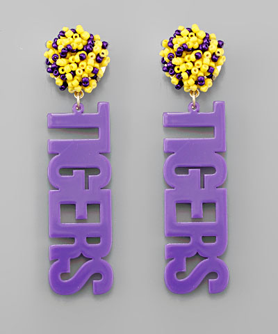 Acrylic Tigers Earrings (Purple & Yellow)