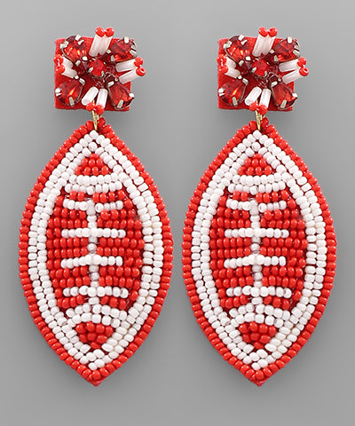 Red & White Football Earrings