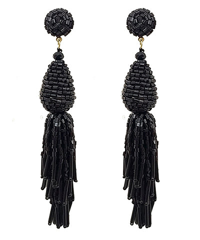 Black Beaded Tassel Earrings