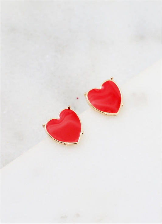 Lovely Enamel Red Heart Post Earrings