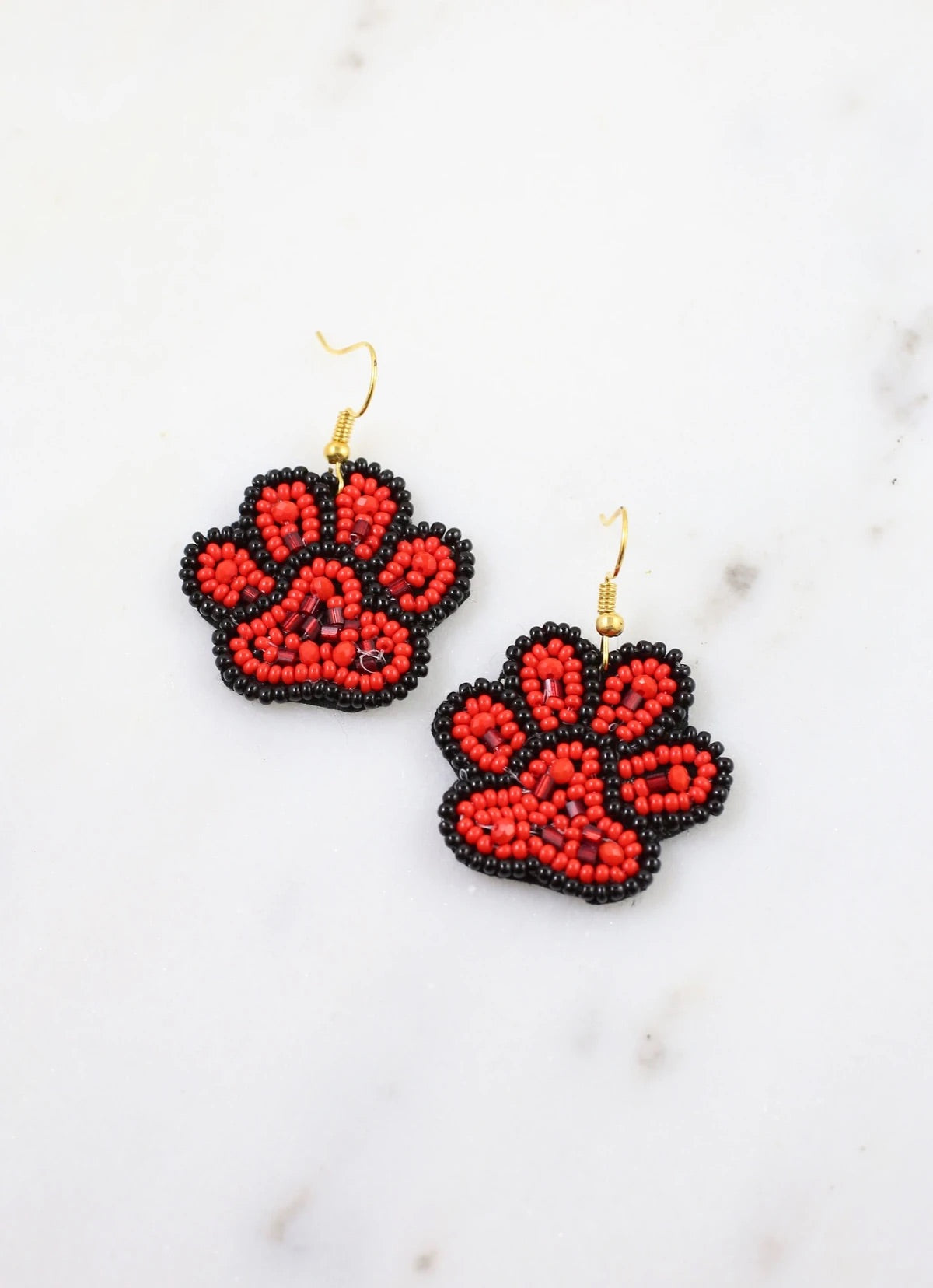 Red & Black Dog Paw Earrings